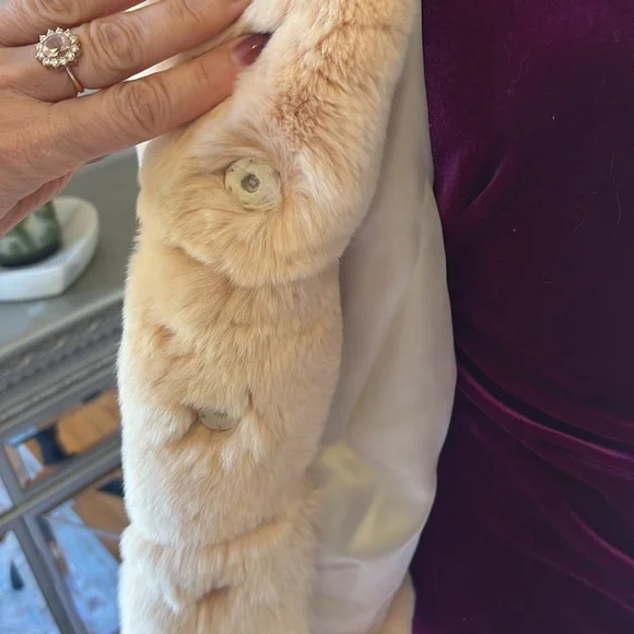 Genuine Rex Rabbit Fur Designer Trilogy cropped jacket coat S M ivory tan cream - Picture 8 of 11